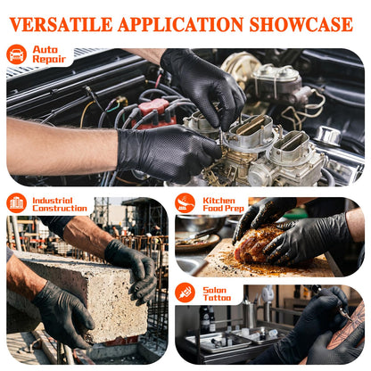 ANBOSON 10 Mil Heavy Duty Mechanic Nitrile Gloves, Large Black 100 Count | Diamond Grip,Latex Free,Chemical Resistant Disposable Thick Rubber Gloves for Auto Repair, Industrial, Food, Work ,BBQ,Men