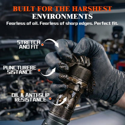 ANBOSON 10 Mil Heavy Duty Mechanic Nitrile Gloves, Large Black 100 Count | Diamond Grip,Latex Free,Chemical Resistant Disposable Thick Rubber Gloves for Auto Repair, Industrial, Food, Work ,BBQ,Men