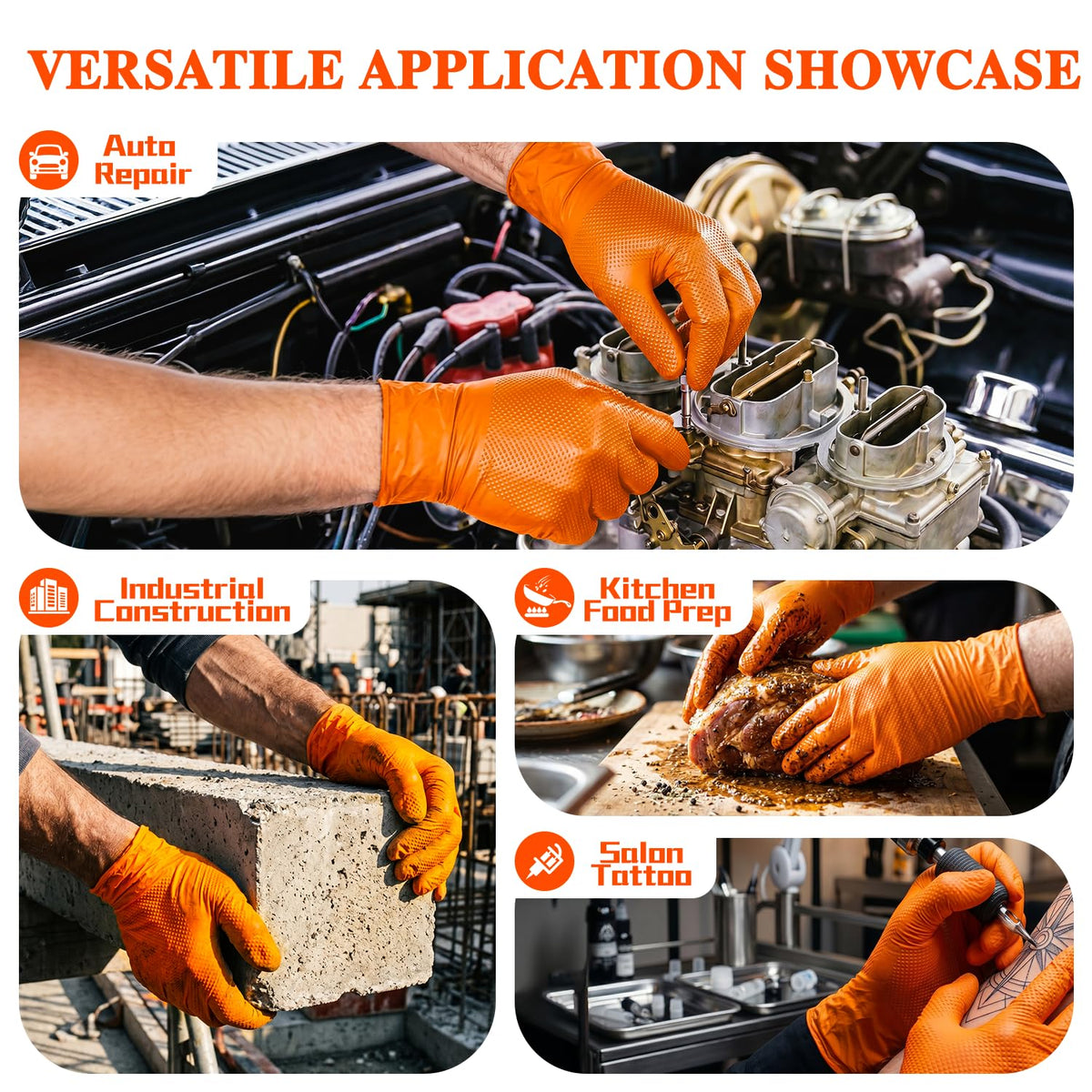 ANBOSON 10 Mil Heavy Duty Mechanic Nitrile Gloves, Large Black 100 Count | Diamond Grip,Latex Free,Chemical Resistant Disposable Thick Rubber Gloves for Auto Repair, Industrial, Food, Work ,BBQ,Men