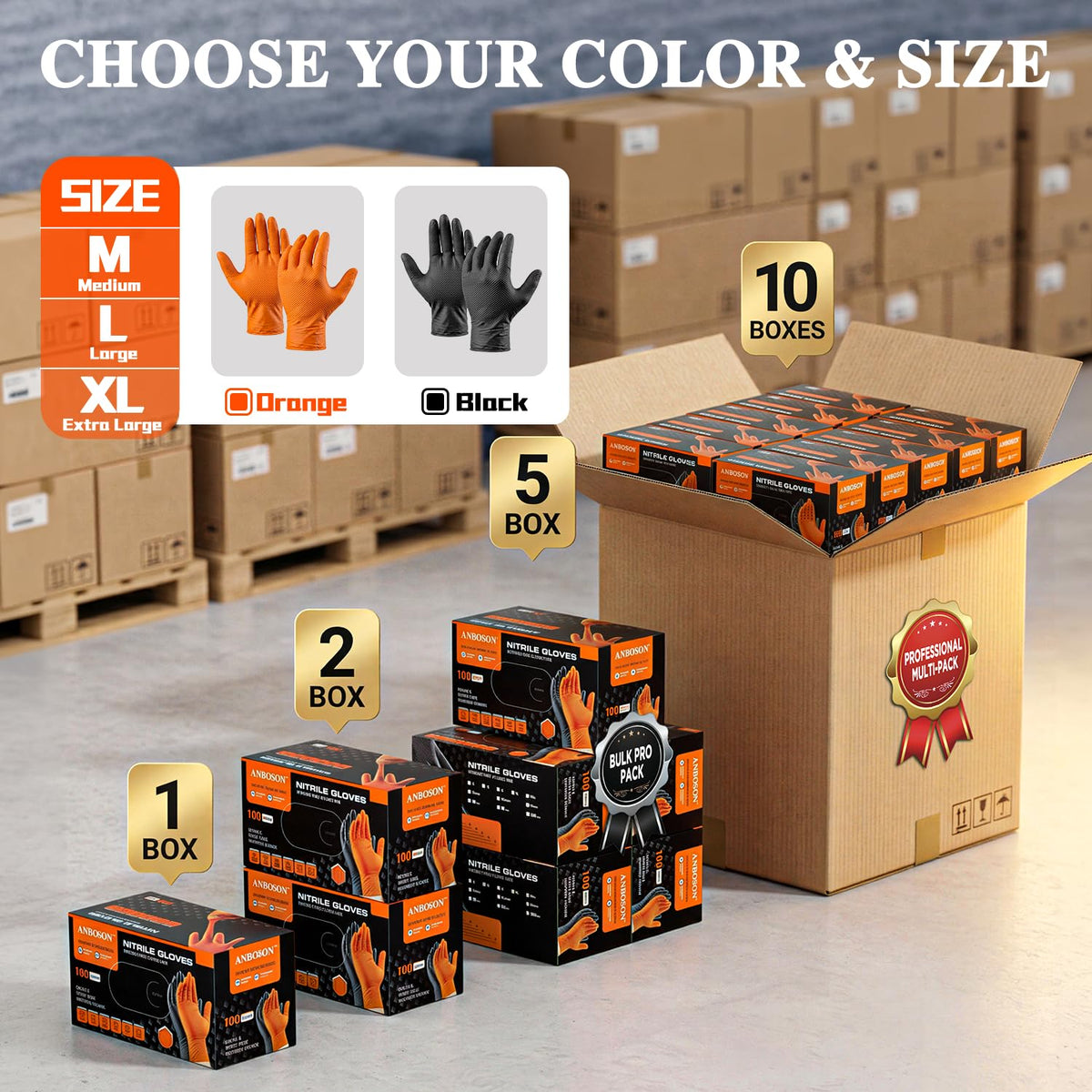 ANBOSON 10 Mil Heavy Duty Mechanic Nitrile Gloves, Large Black 100 Count | Diamond Grip,Latex Free,Chemical Resistant Disposable Thick Rubber Gloves for Auto Repair, Industrial, Food, Work ,BBQ,Men