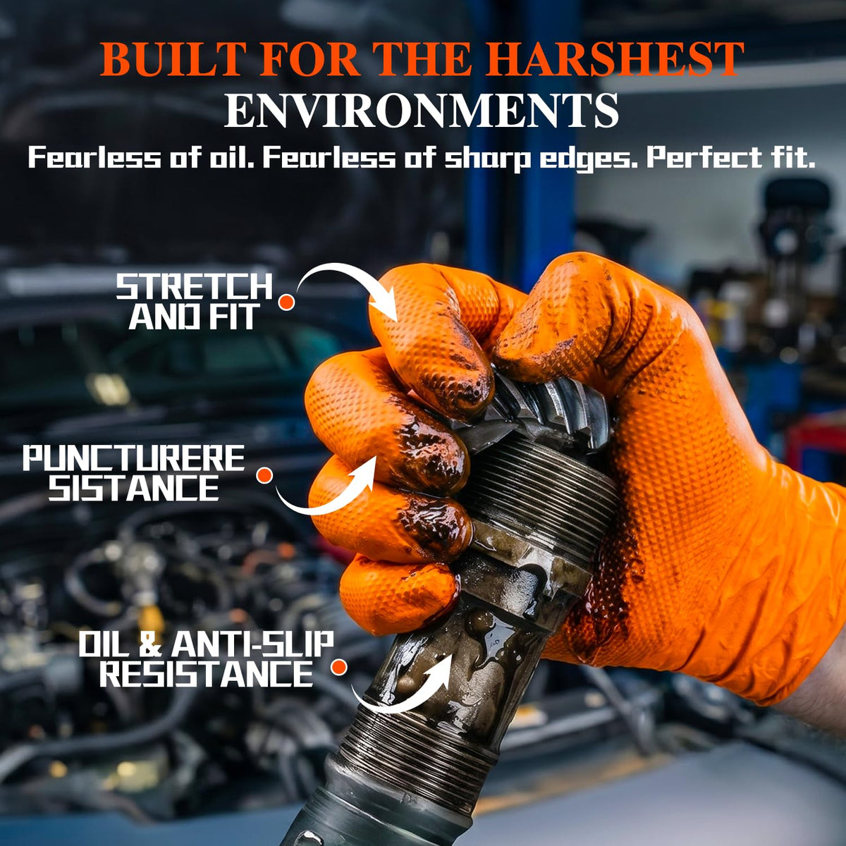 ANBOSON 10 Mil Heavy Duty Mechanic Nitrile Gloves, Large Black 100 Count | Diamond Grip,Latex Free,Chemical Resistant Disposable Thick Rubber Gloves for Auto Repair, Industrial, Food, Work ,BBQ,Men