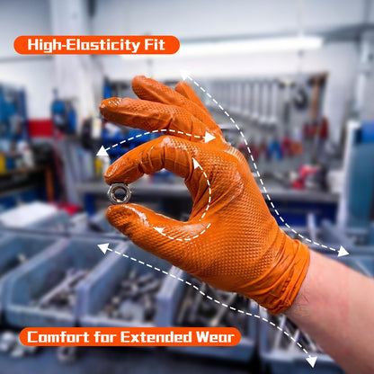 ANBOSON 10 Mil Heavy Duty Mechanic Nitrile Gloves, Large Black 100 Count | Diamond Grip,Latex Free,Chemical Resistant Disposable Thick Rubber Gloves for Auto Repair, Industrial, Food, Work ,BBQ,Men