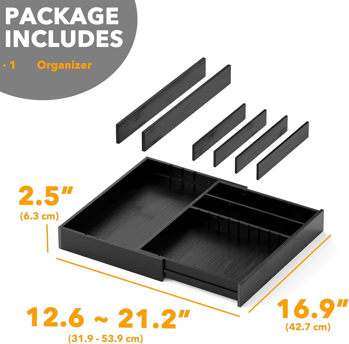 2.5" High Bamboo Silverware Drawer Organizer with Labels, Kitchen Utensil Expandable Tray Holder for Flatware, Cutlery, Spoon and Knives Drawer Storage Organization (Natural)