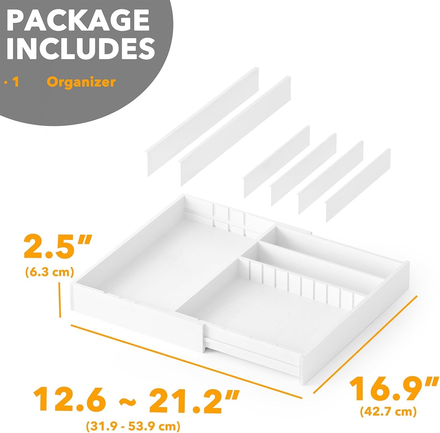 2.5" High Bamboo Silverware Drawer Organizer with Labels, Kitchen Utensil Expandable Tray Holder for Flatware, Cutlery, Spoon and Knives Drawer Storage Organization (Natural)