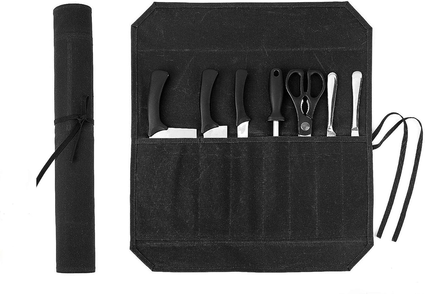 Heavy Duty Waxed Canvas Knife Roll Bag, Portable Chef Knife bag, Durable (Army Green)