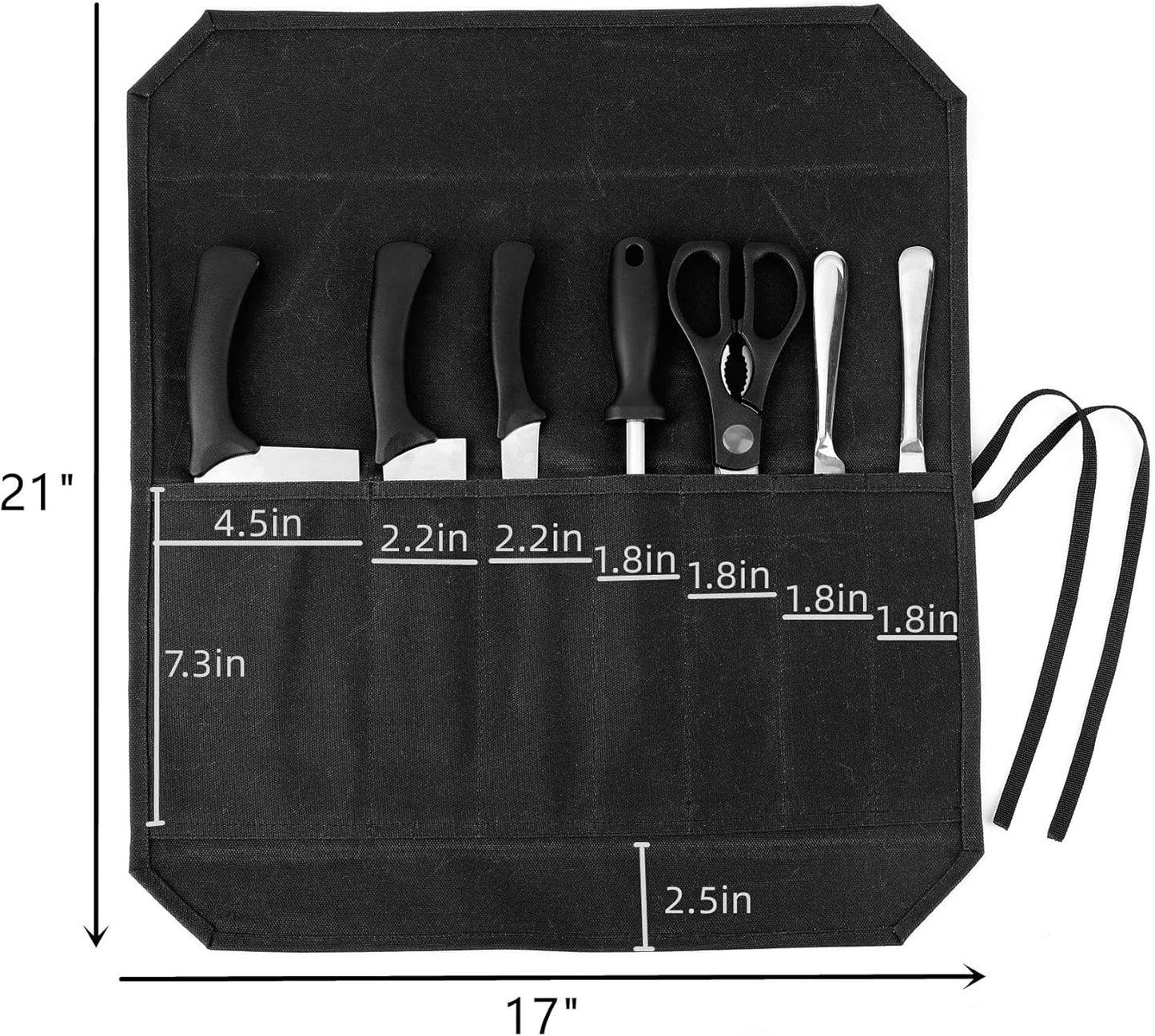 Heavy Duty Waxed Canvas Knife Roll Bag, Portable Chef Knife bag, Durable (Army Green)