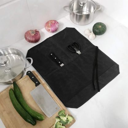 Heavy Duty Waxed Canvas Knife Roll Bag, Portable Chef Knife bag, Durable (Army Green)