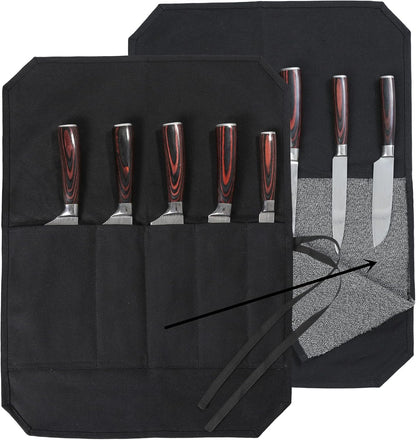 Heavy Duty Waxed Canvas Knife Roll Bag, Portable Chef Knife bag, Durable (Army Green)
