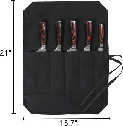 Heavy Duty Waxed Canvas Knife Roll Bag, Portable Chef Knife bag, Durable (Army Green)