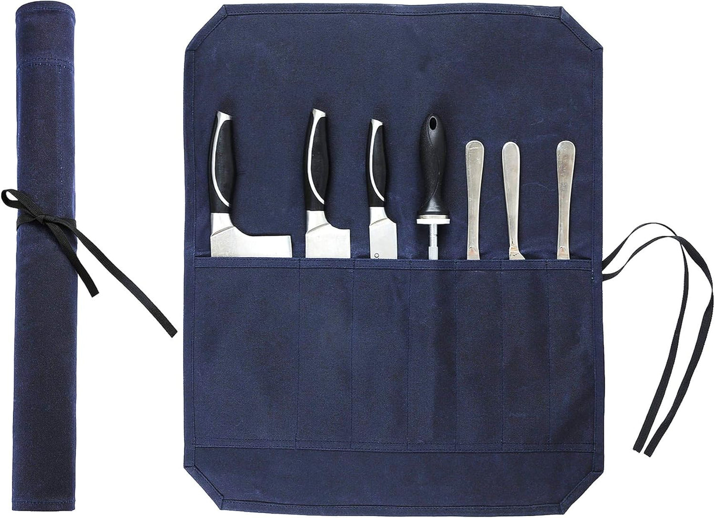 Heavy Duty Waxed Canvas Knife Roll Bag, Portable Chef Knife bag, Durable (Army Green)