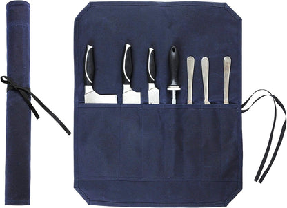 Heavy Duty Waxed Canvas Knife Roll Bag, Portable Chef Knife bag, Durable (Army Green)