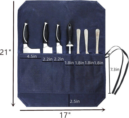 Heavy Duty Waxed Canvas Knife Roll Bag, Portable Chef Knife bag, Durable (Army Green)