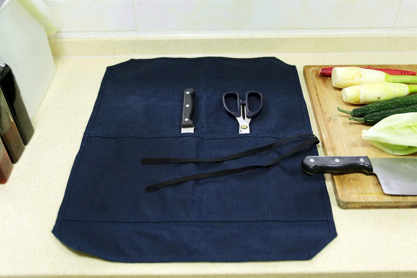 Heavy Duty Waxed Canvas Knife Roll Bag, Portable Chef Knife bag, Durable (Army Green)