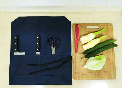Heavy Duty Waxed Canvas Knife Roll Bag, Portable Chef Knife bag, Durable (Army Green)