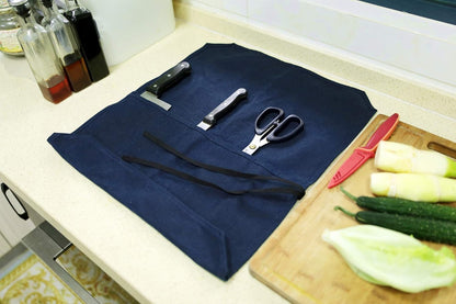 Heavy Duty Waxed Canvas Knife Roll Bag, Portable Chef Knife bag, Durable (Army Green)