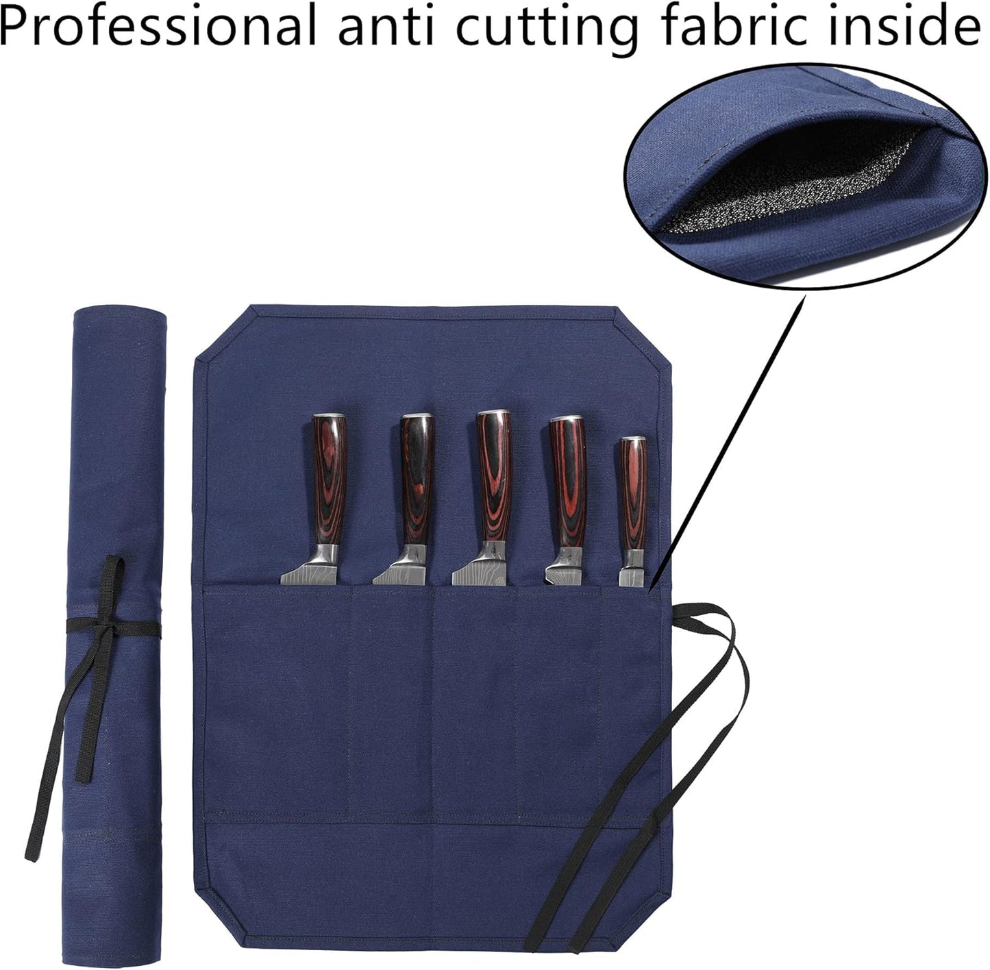 Heavy Duty Waxed Canvas Knife Roll Bag, Portable Chef Knife bag, Durable (Army Green)