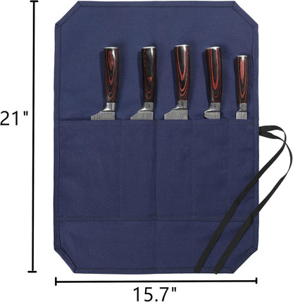 Heavy Duty Waxed Canvas Knife Roll Bag, Portable Chef Knife bag, Durable (Army Green)