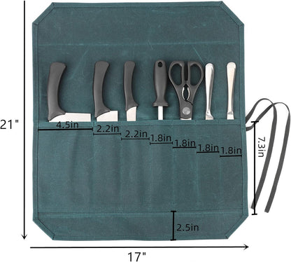 Heavy Duty Waxed Canvas Knife Roll Bag, Portable Chef Knife bag, Durable (Army Green)
