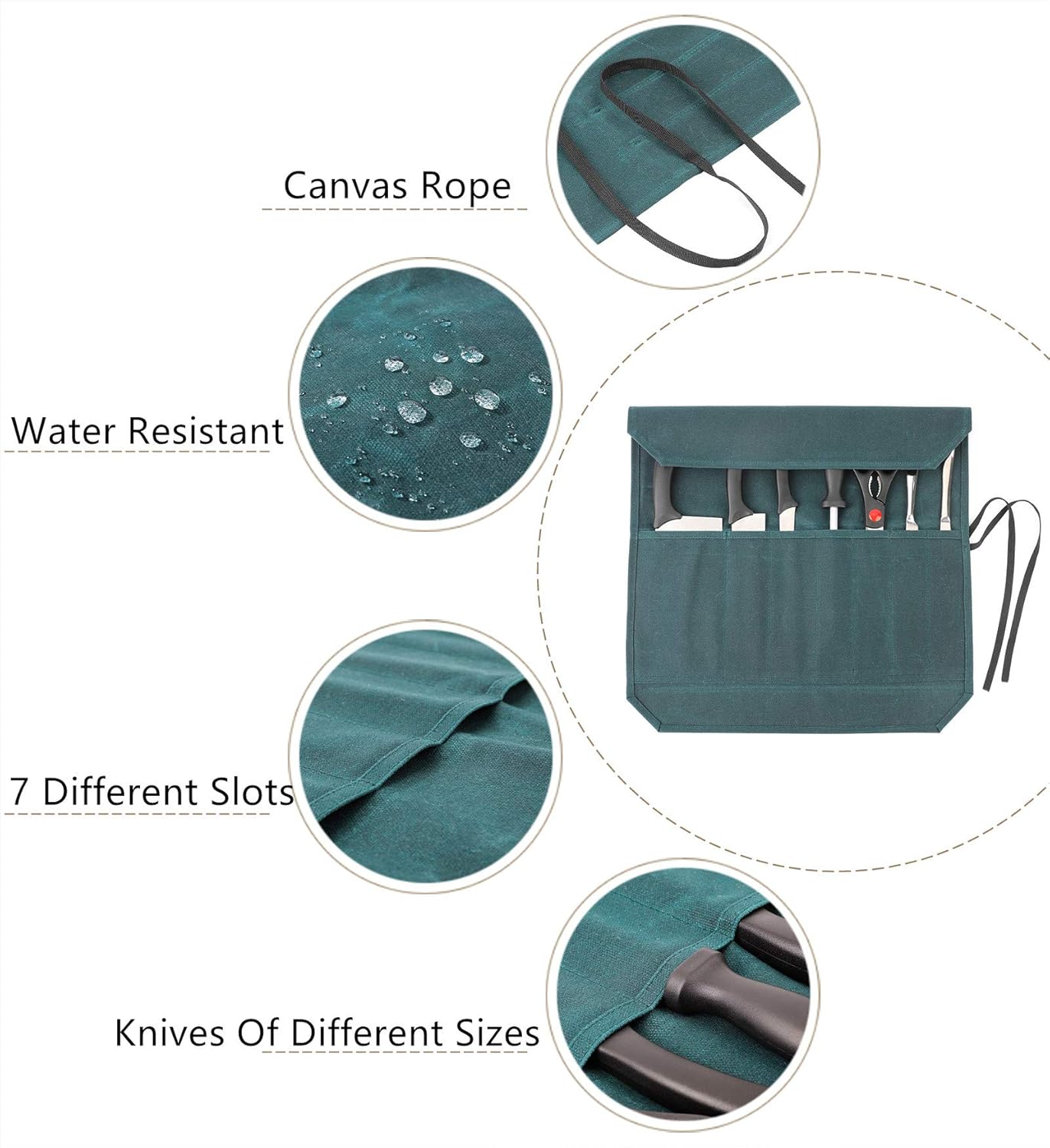 Heavy Duty Waxed Canvas Knife Roll Bag, Portable Chef Knife bag, Durable (Army Green)