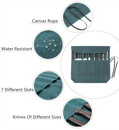 Heavy Duty Waxed Canvas Knife Roll Bag, Portable Chef Knife bag, Durable (Army Green)