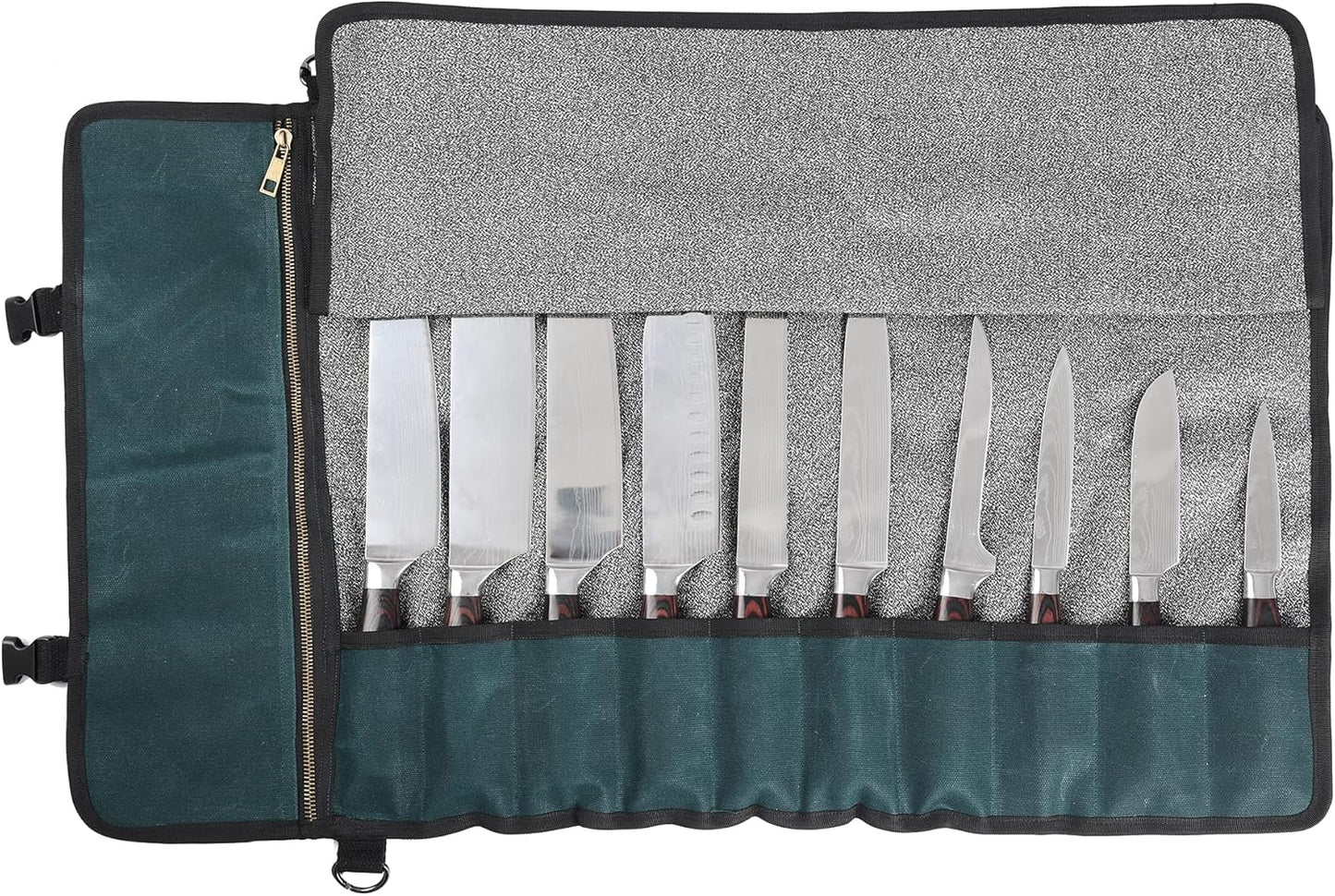 Heavy Duty Waxed Canvas Knife Roll Bag, Portable Chef Knife bag, Durable (Army Green)