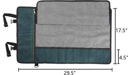 Heavy Duty Waxed Canvas Knife Roll Bag, Portable Chef Knife bag, Durable (Army Green)