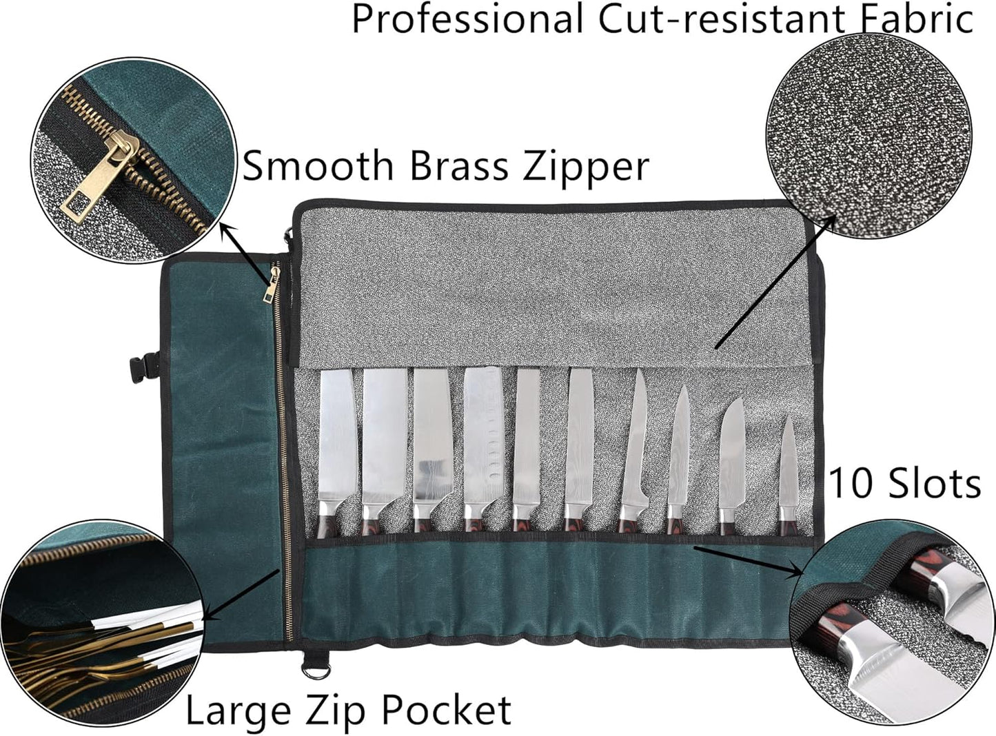 Heavy Duty Waxed Canvas Knife Roll Bag, Portable Chef Knife bag, Durable (Army Green)