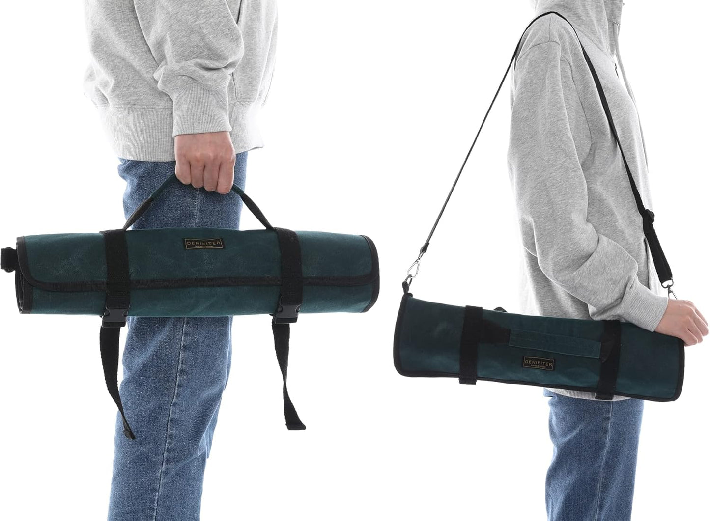 Heavy Duty Waxed Canvas Knife Roll Bag, Portable Chef Knife bag, Durable (Army Green)