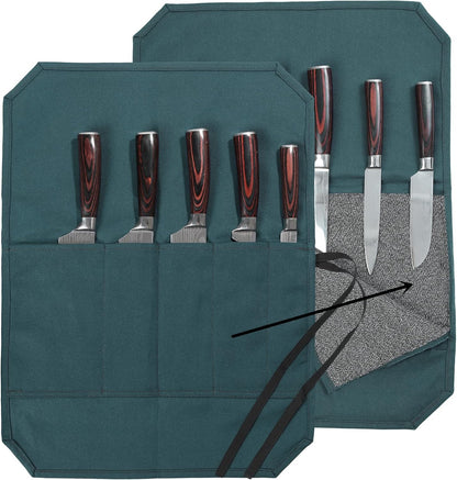 Heavy Duty Waxed Canvas Knife Roll Bag, Portable Chef Knife bag, Durable (Army Green)