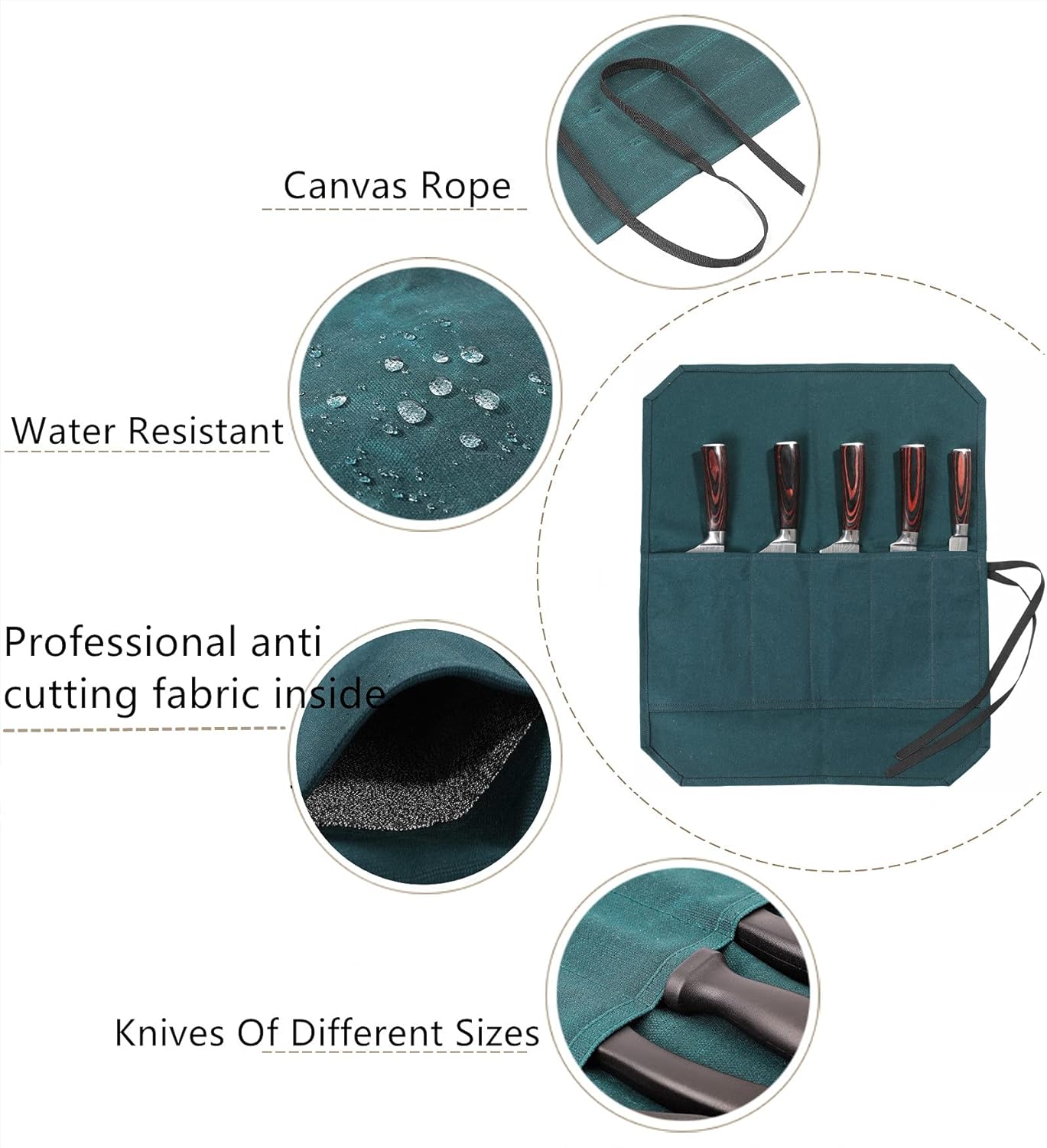Heavy Duty Waxed Canvas Knife Roll Bag, Portable Chef Knife bag, Durable (Army Green)