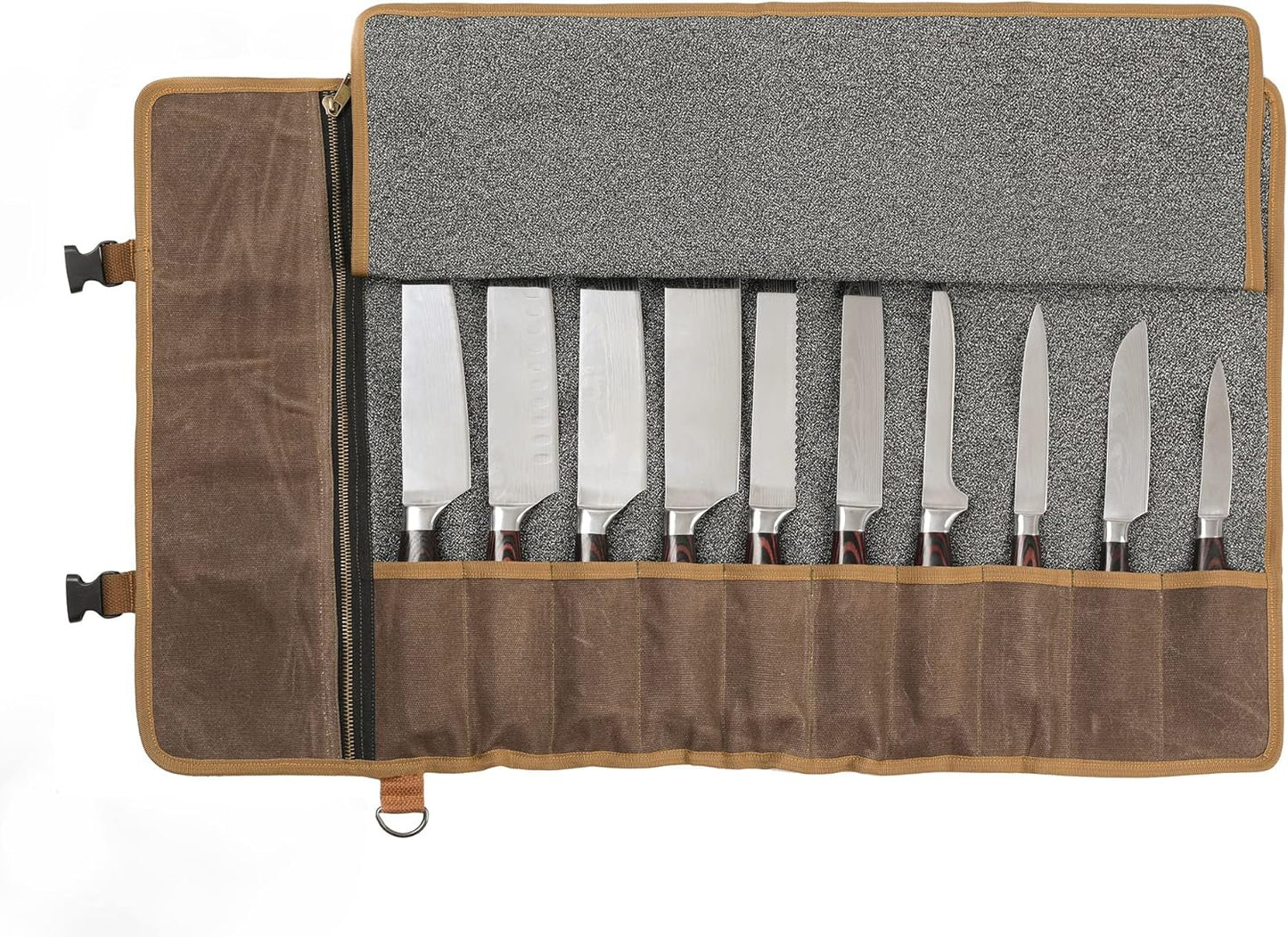 Heavy Duty Waxed Canvas Knife Roll Bag, Portable Chef Knife bag, Durable (Army Green)