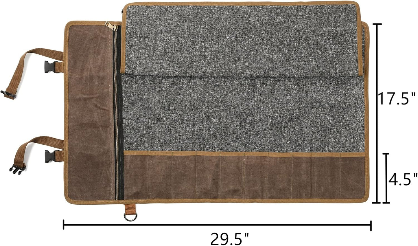 Heavy Duty Waxed Canvas Knife Roll Bag, Portable Chef Knife bag, Durable (Army Green)