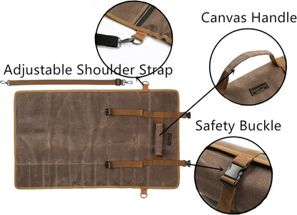 Heavy Duty Waxed Canvas Knife Roll Bag, Portable Chef Knife bag, Durable (Army Green)