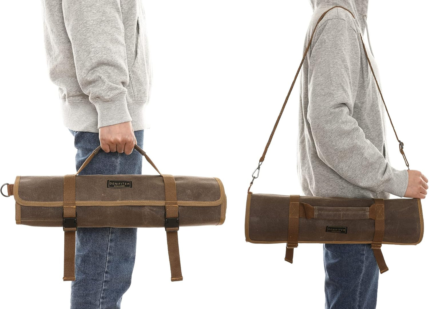 Heavy Duty Waxed Canvas Knife Roll Bag, Portable Chef Knife bag, Durable (Army Green)