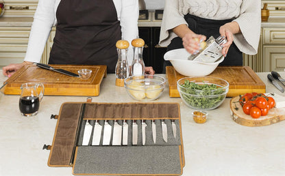 Heavy Duty Waxed Canvas Knife Roll Bag, Portable Chef Knife bag, Durable (Army Green)