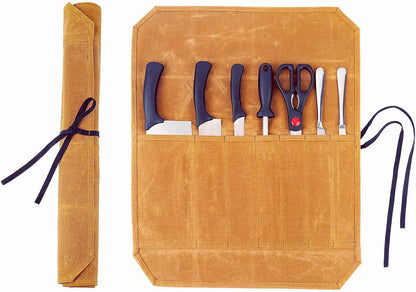 Heavy Duty Waxed Canvas Knife Roll Bag, Portable Chef Knife bag, Durable (Army Green)