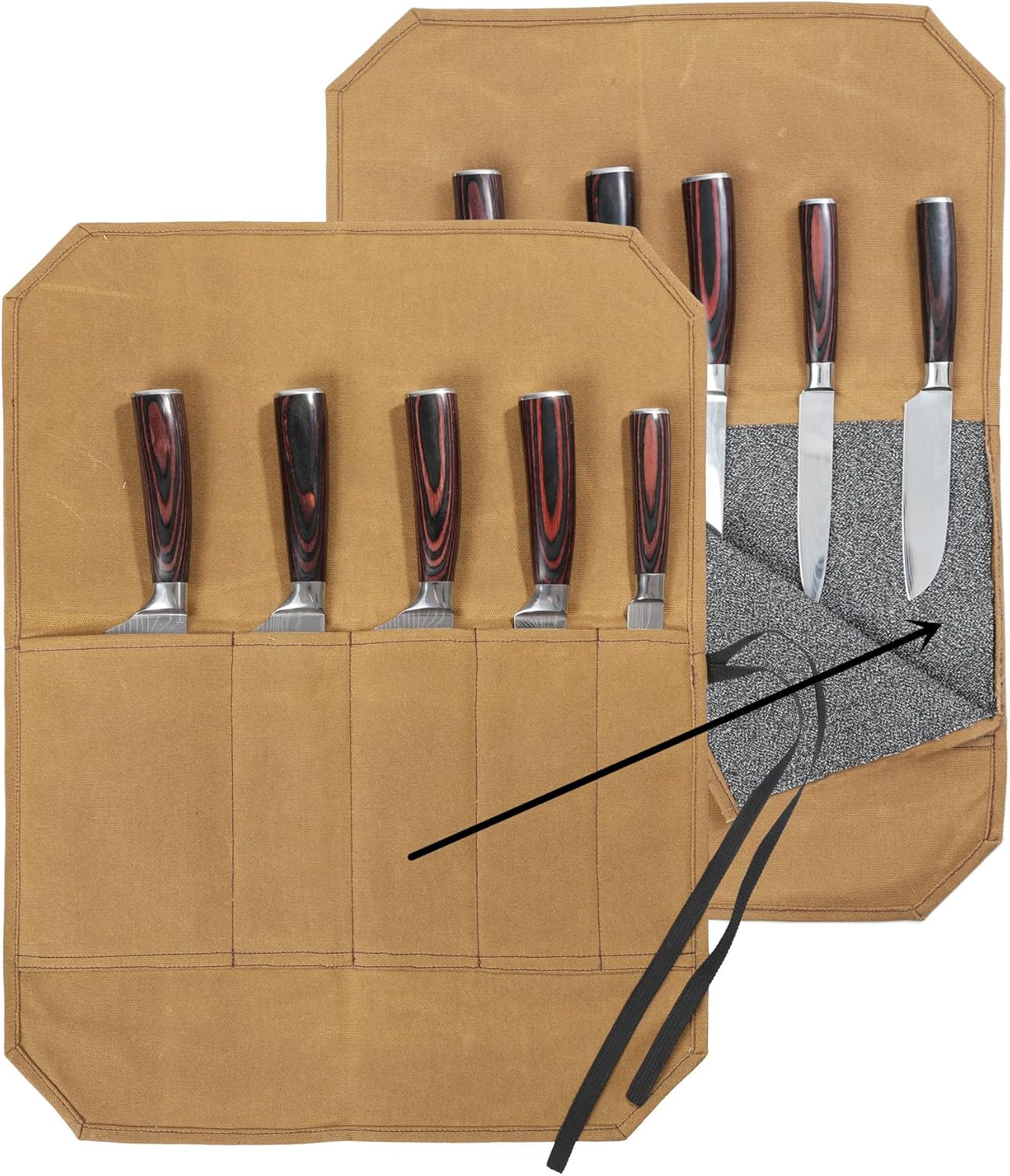 Heavy Duty Waxed Canvas Knife Roll Bag, Portable Chef Knife bag, Durable (Army Green)