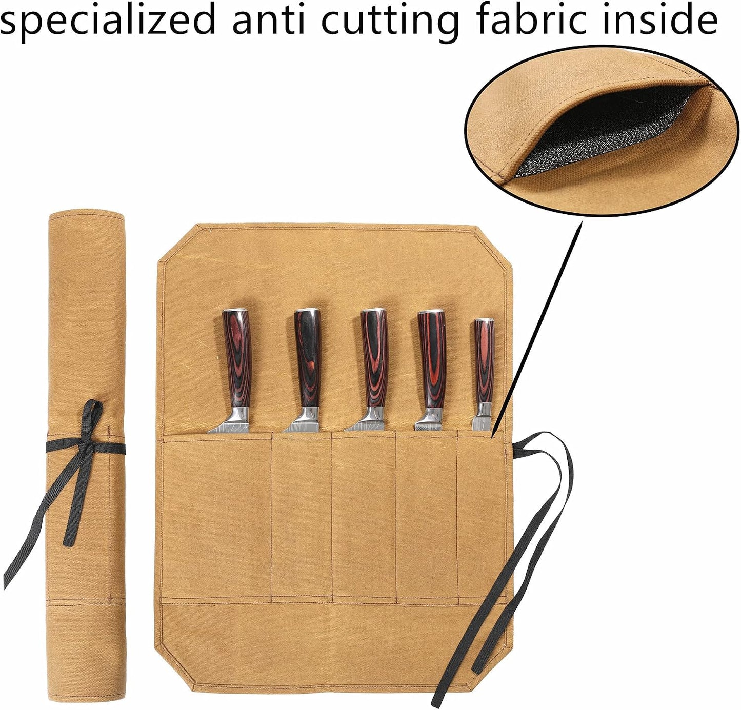 Heavy Duty Waxed Canvas Knife Roll Bag, Portable Chef Knife bag, Durable (Army Green)