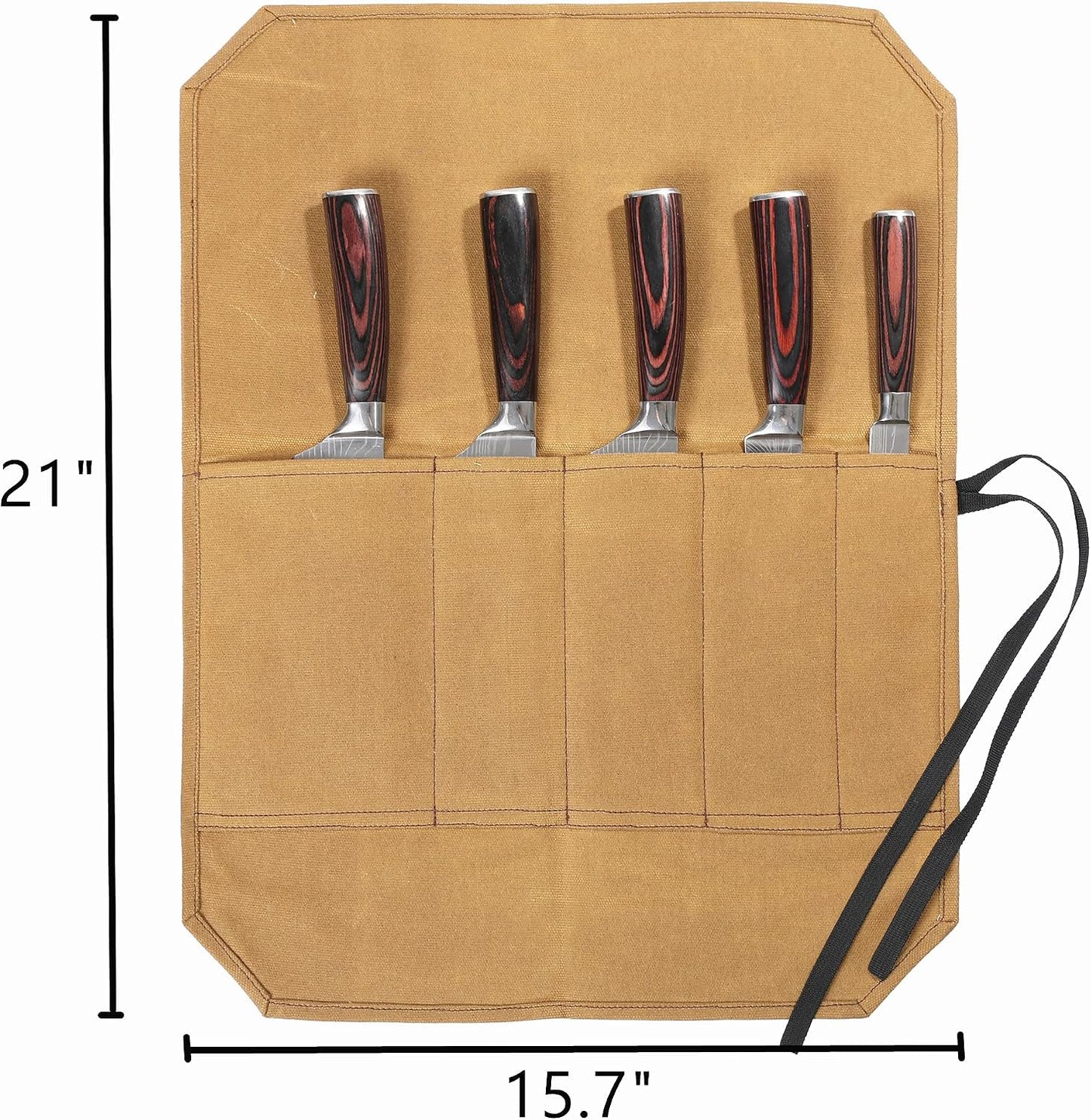 Heavy Duty Waxed Canvas Knife Roll Bag, Portable Chef Knife bag, Durable (Army Green)