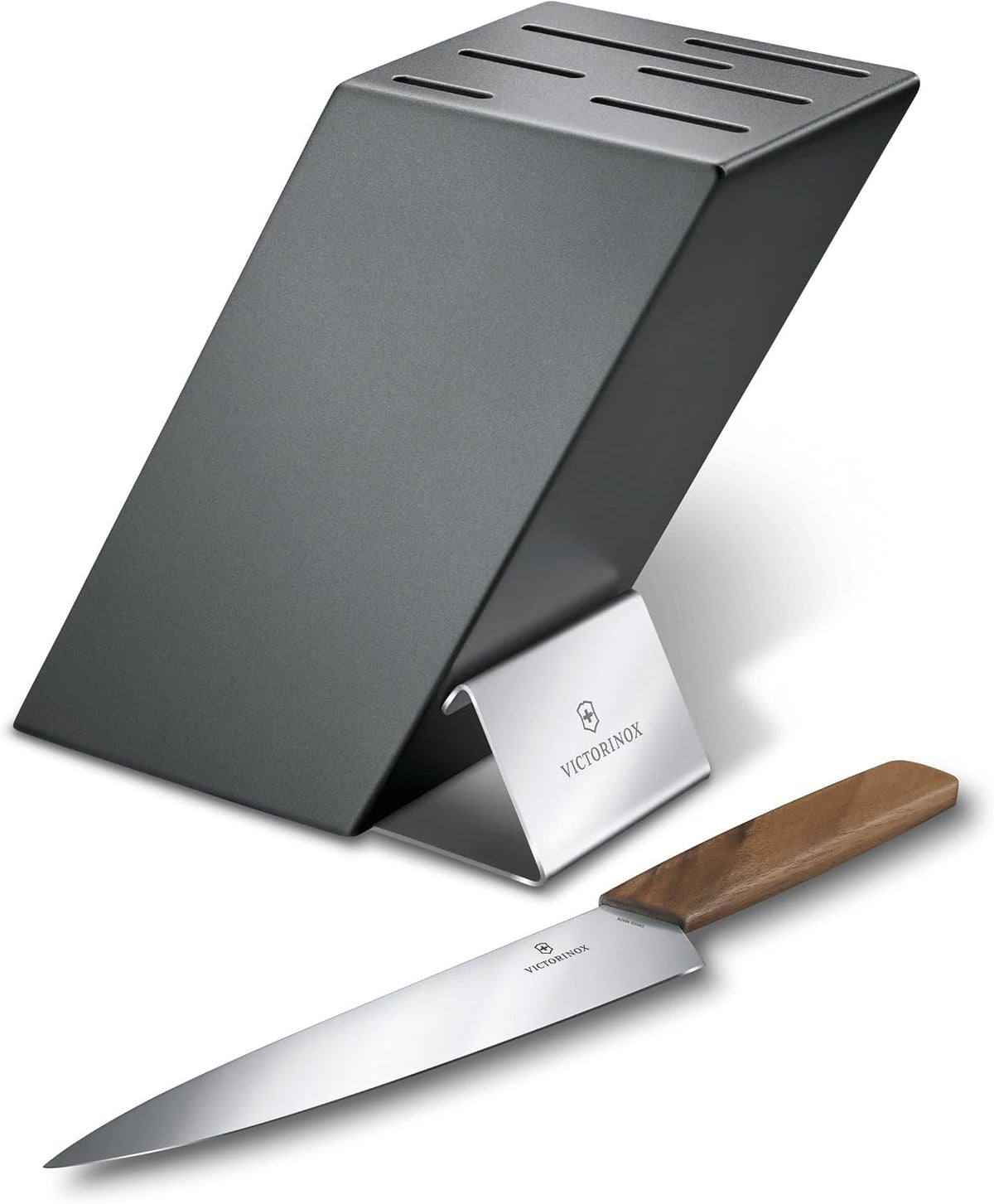 Swiss Modern Beech Wood Knife Block Safe Storage Space Saving Empty Charcoal Finish