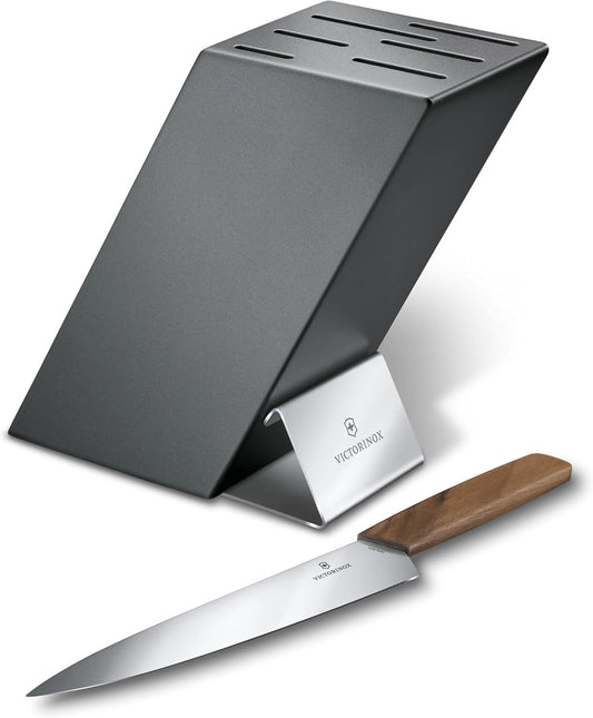 Swiss Modern Beech Wood Knife Block Safe Storage Space Saving Empty Charcoal Finish