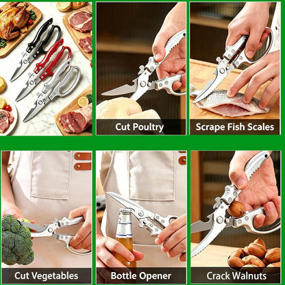 Heavy Duty Poultry Shears, Multi-functional Kitchen Scissors | Sharp, Durable, Multi-Purpose, Spring Loaded, Non-Slip Handles, Safety Lock, Rust Resistant, Dishwasher Safe