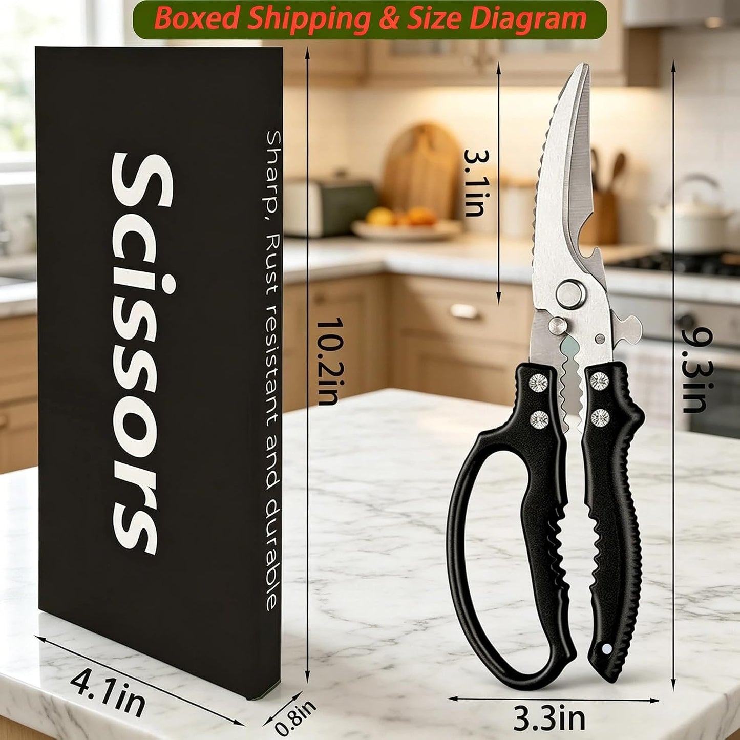 Heavy Duty Poultry Shears, Multi-functional Kitchen Scissors | Sharp, Durable, Multi-Purpose, Spring Loaded, Non-Slip Handles, Safety Lock, Rust Resistant, Dishwasher Safe