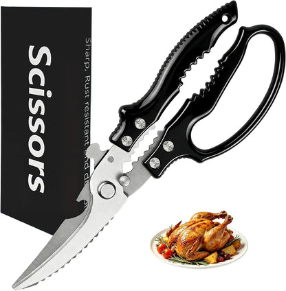 Heavy Duty Poultry Shears, Multi-functional Kitchen Scissors | Sharp, Durable, Multi-Purpose, Spring Loaded, Non-Slip Handles, Safety Lock, Rust Resistant, Dishwasher Safe