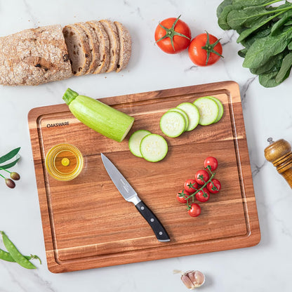Cutting Boards, 16.5x13 Large Acacia Wooden Cutting Boards for Kitchen, Edge Grain Reversible Wood Chopping Board with Juice Groove and Handles, Pre-Oiled Carving Tray for Meat & Cheese
