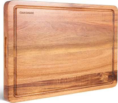 Cutting Boards, 16.5x13 Large Acacia Wooden Cutting Boards for Kitchen, Edge Grain Reversible Wood Chopping Board with Juice Groove and Handles, Pre-Oiled Carving Tray for Meat & Cheese