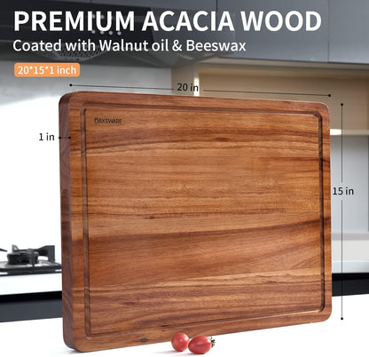 Cutting Boards, 16.5x13 Large Acacia Wooden Cutting Boards for Kitchen, Edge Grain Reversible Wood Chopping Board with Juice Groove and Handles, Pre-Oiled Carving Tray for Meat & Cheese