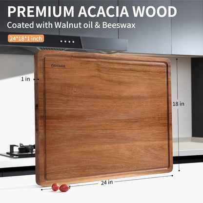 Cutting Boards, 16.5x13 Large Acacia Wooden Cutting Boards for Kitchen, Edge Grain Reversible Wood Chopping Board with Juice Groove and Handles, Pre-Oiled Carving Tray for Meat & Cheese