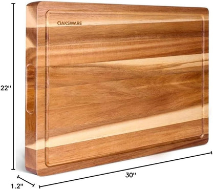 Cutting Boards, 16.5x13 Large Acacia Wooden Cutting Boards for Kitchen, Edge Grain Reversible Wood Chopping Board with Juice Groove and Handles, Pre-Oiled Carving Tray for Meat & Cheese