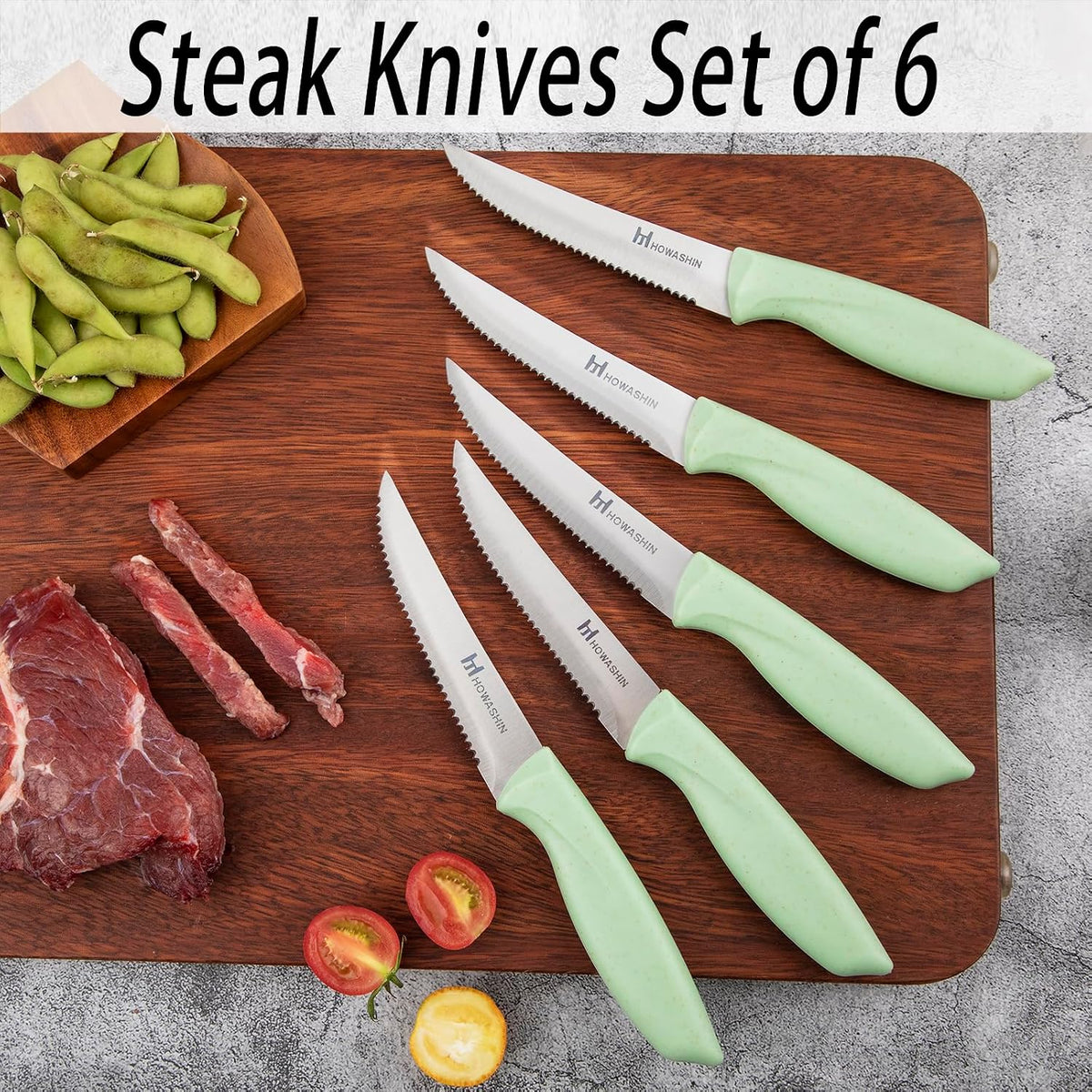 Green Knife Set, 15 Pcs Kitchen Knife Set with Block,High Carbon German Stainless Steel Knife Block Set with Magi-Grip Handle,Hand wash Safe Knives Set